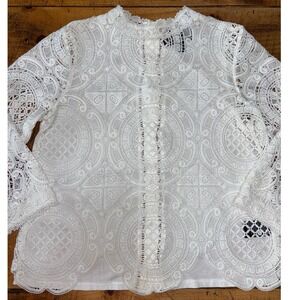 Anthropologie James Coviello Womens Ivory Eyelet Crochet Lace Medallion Blouse M
